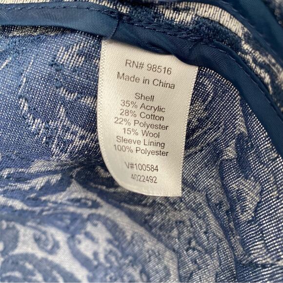 Coldwater Creek Blazer Open front Blue Jacquard 3/4 Sleeve Tapestry 12 - Picture 4 of 6